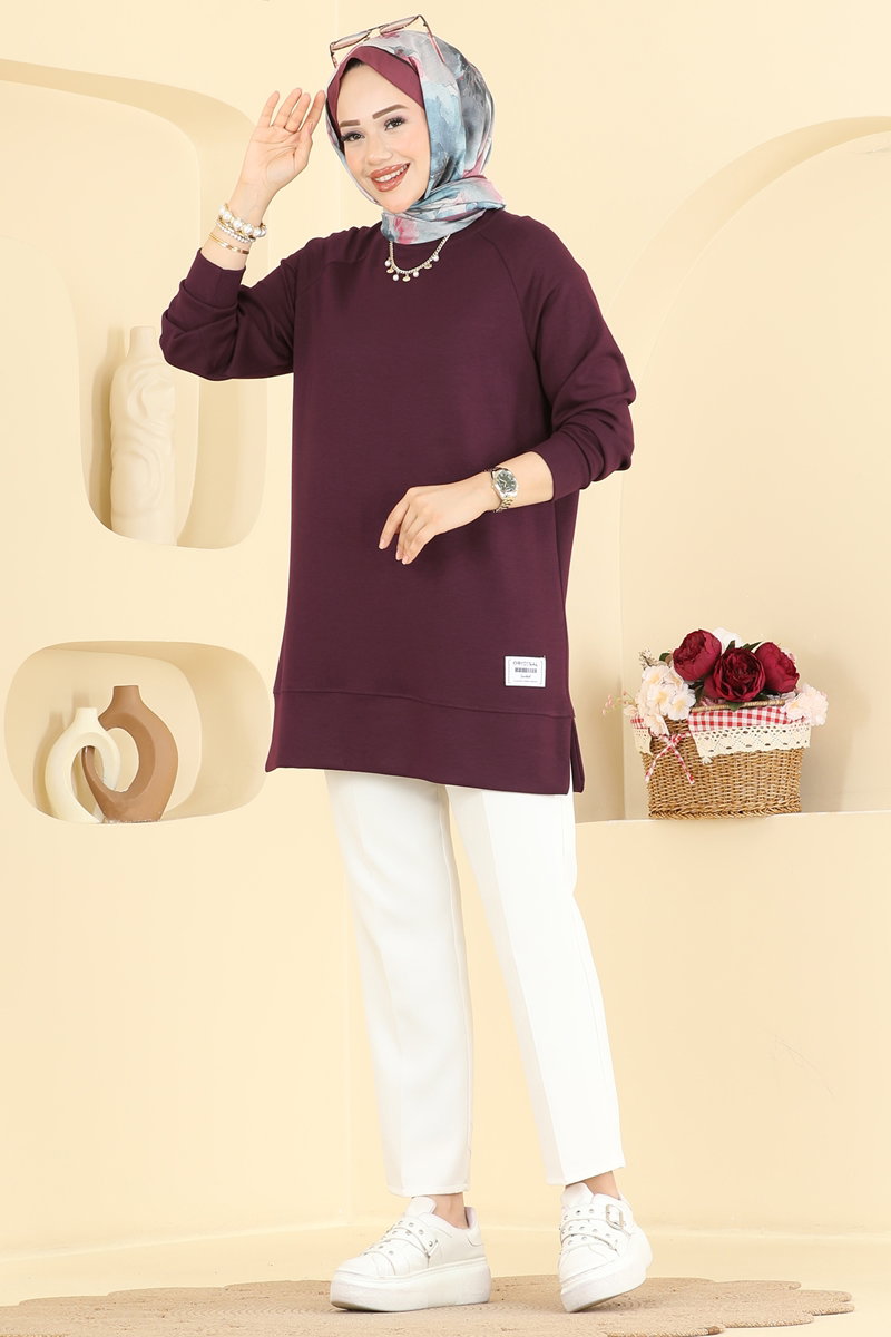 Relaxed Modal Tunic with Emblem - Burgundy