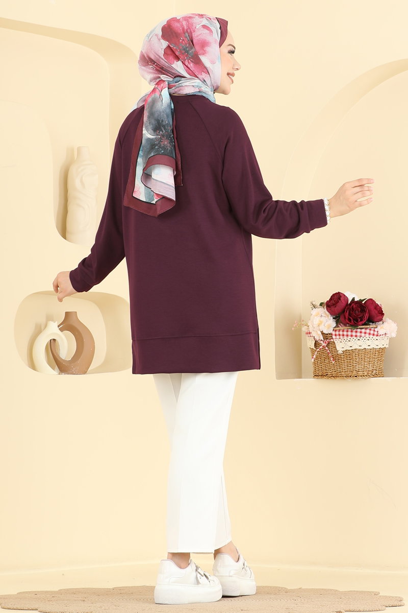 Relaxed Modal Tunic with Emblem - Burgundy