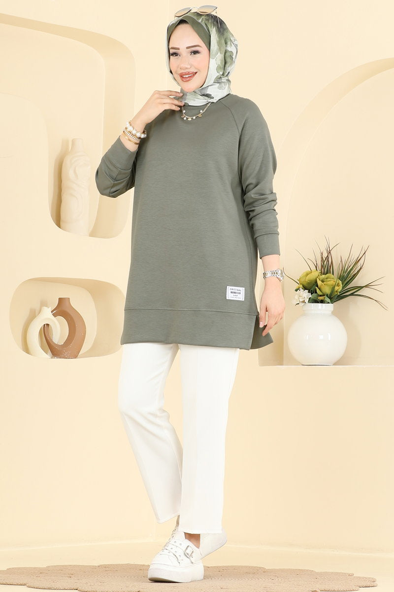 Relaxed Modal Tunic with Emblem - Almond Green