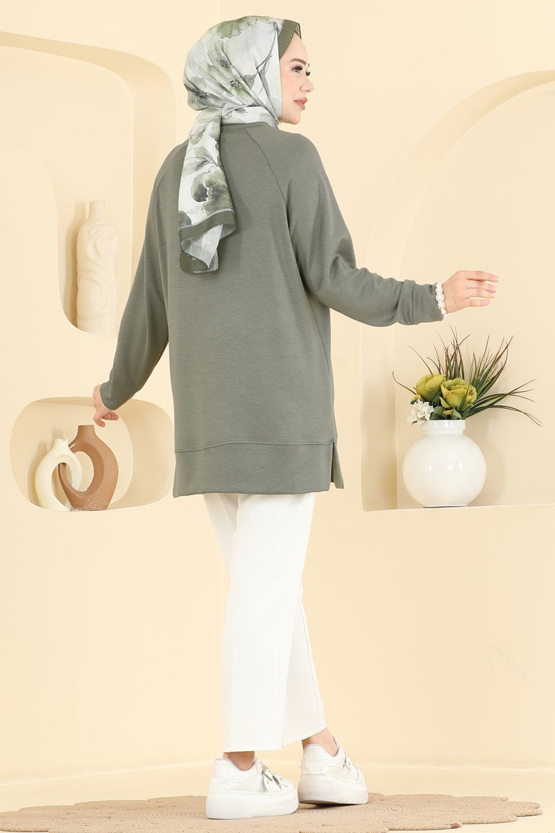 Relaxed Modal Tunic with Emblem - Almond Green