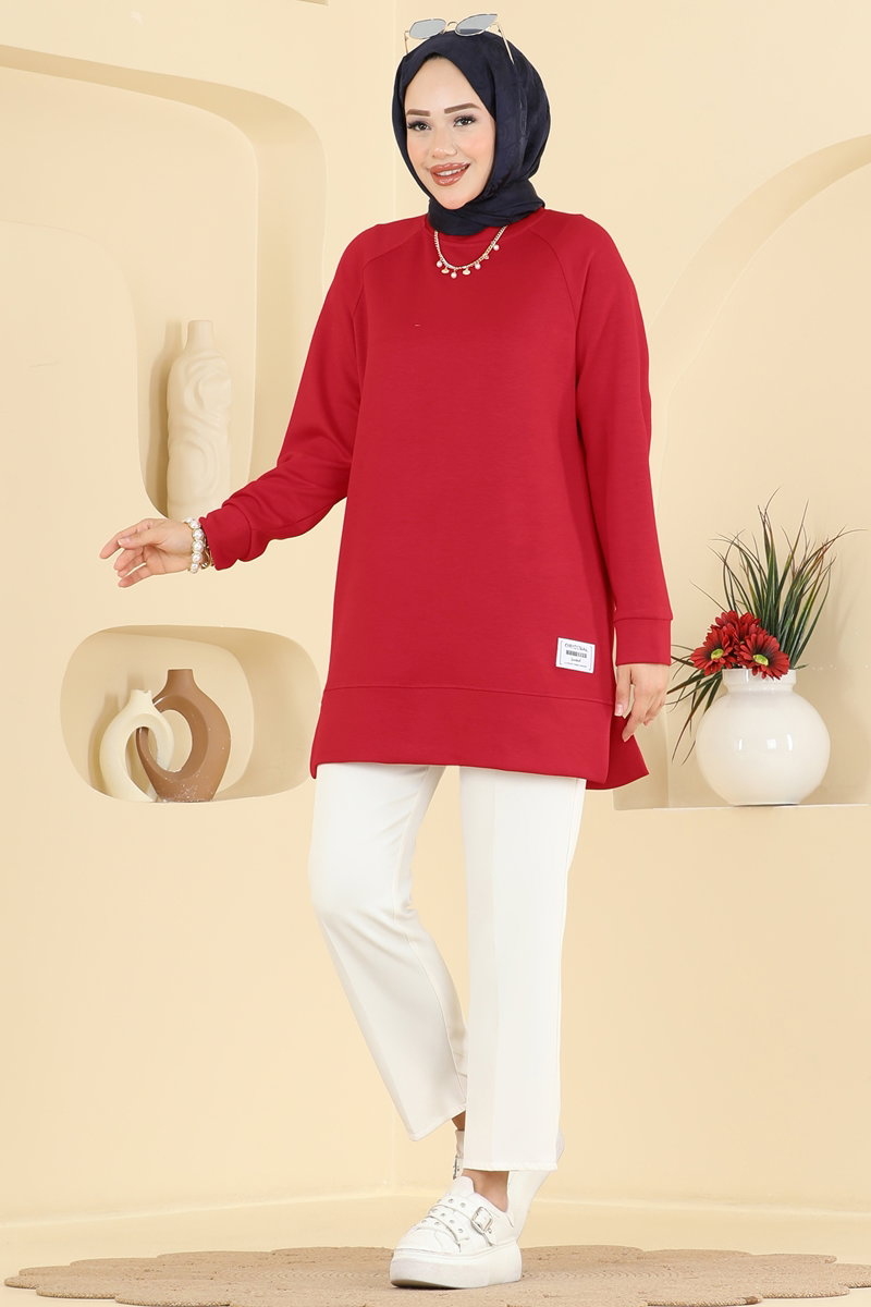 Relaxed Modal Tunic with Emblem - Red
