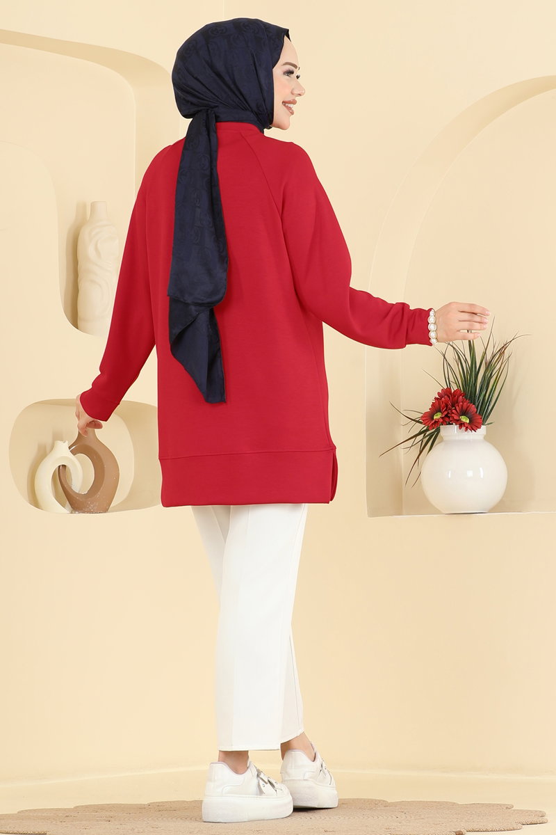 Relaxed Modal Tunic with Emblem - Red