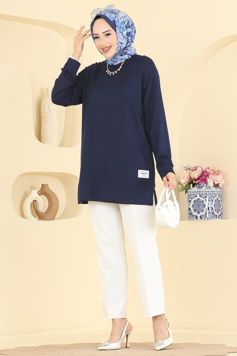 Relaxed Modal Tunic with Emblem - Navy