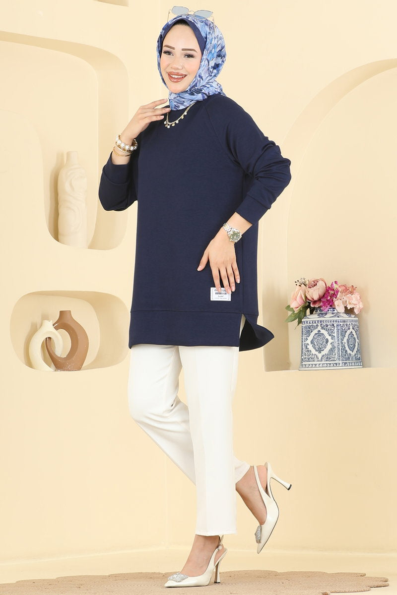 Relaxed Modal Tunic with Emblem - Navy