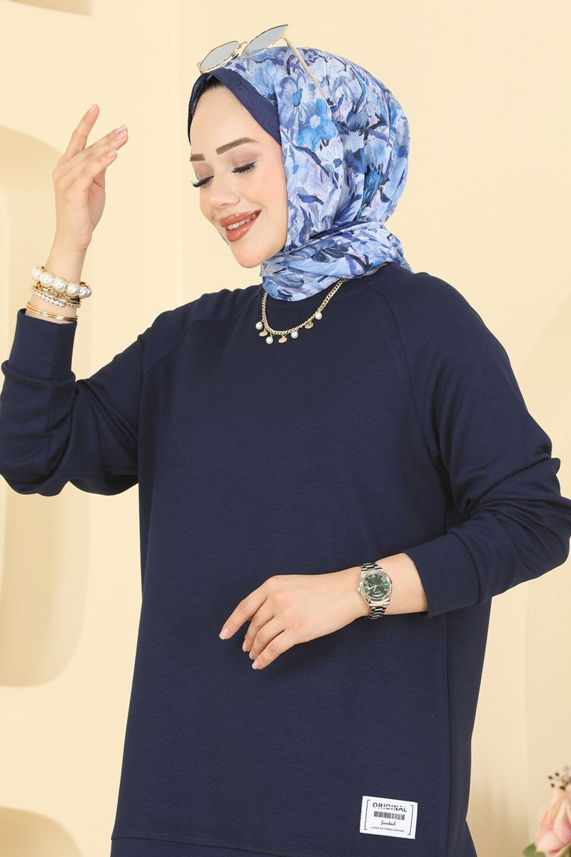 Relaxed Modal Tunic with Emblem - Navy