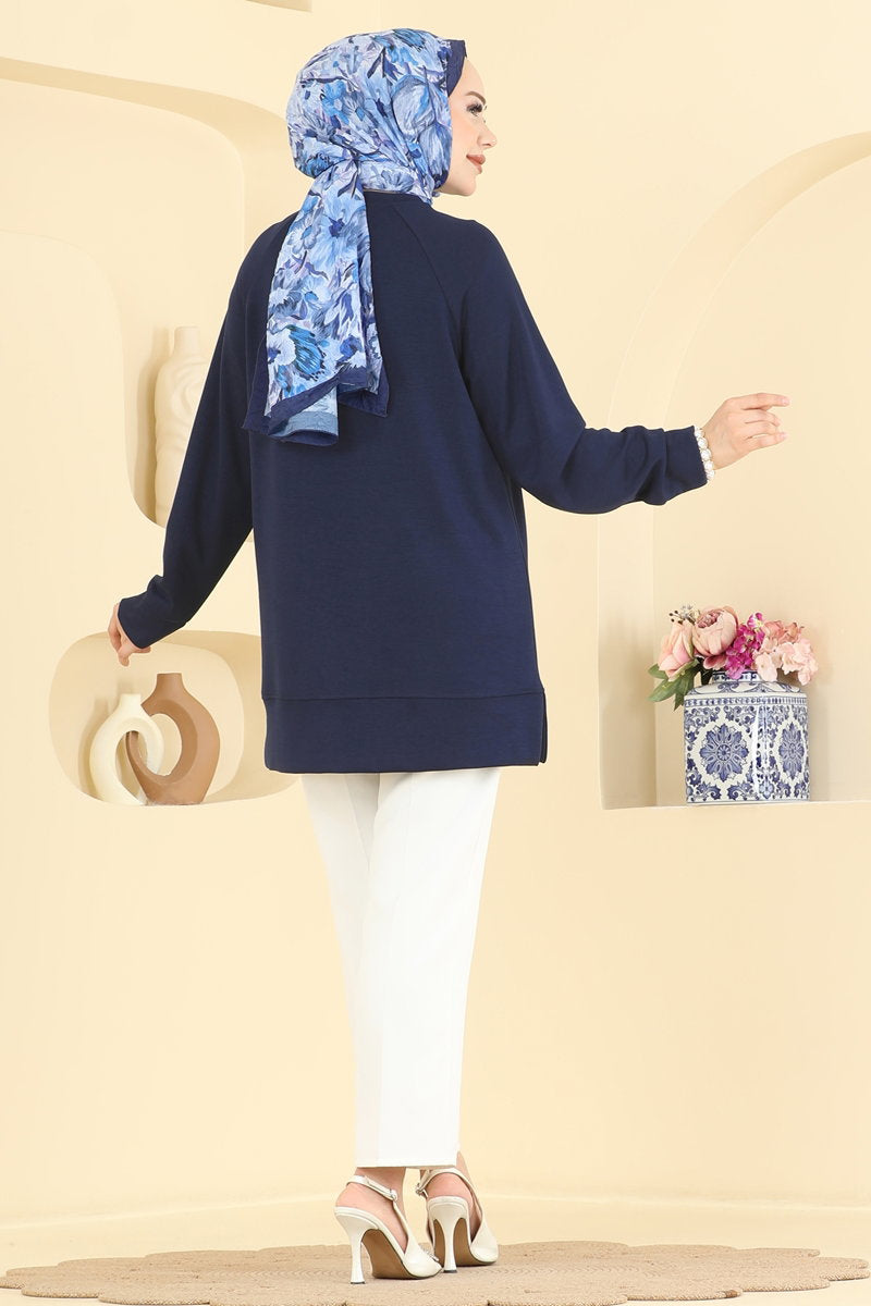 Relaxed Modal Tunic with Emblem - Navy