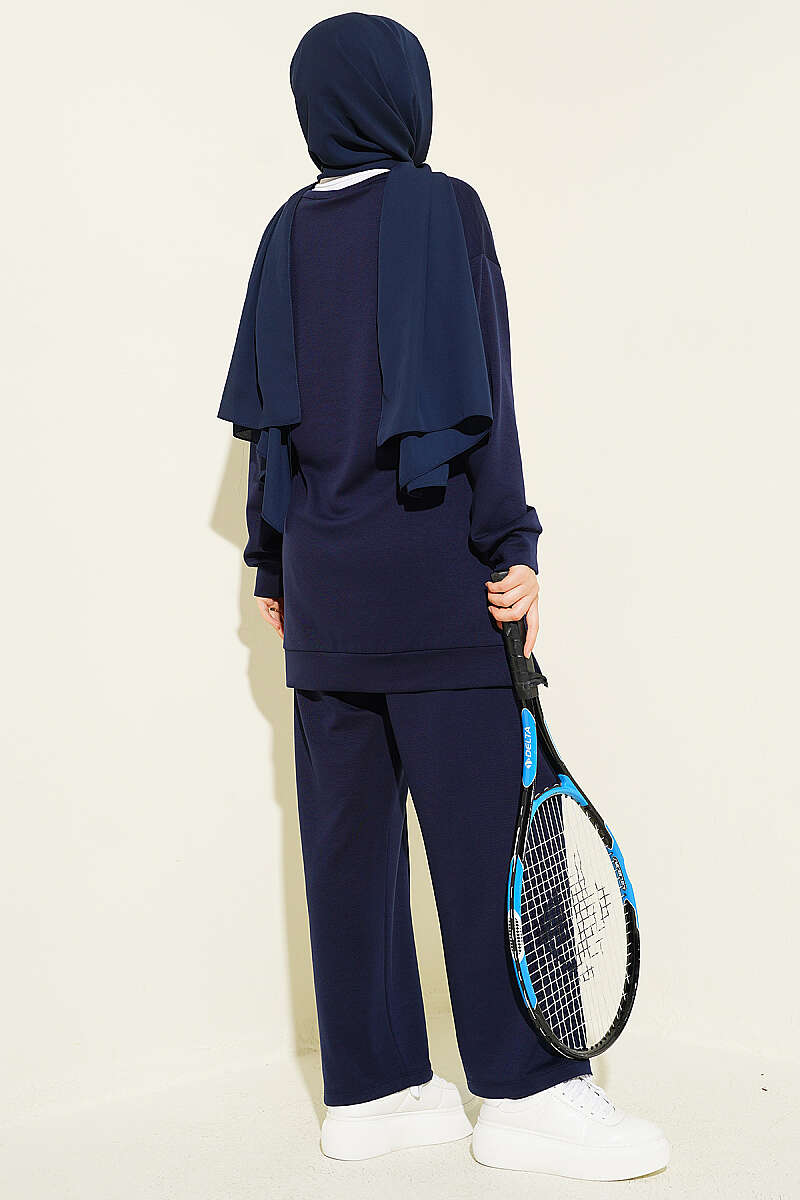 Loose Jersey Two-Piece Set with Emblem - Navy
