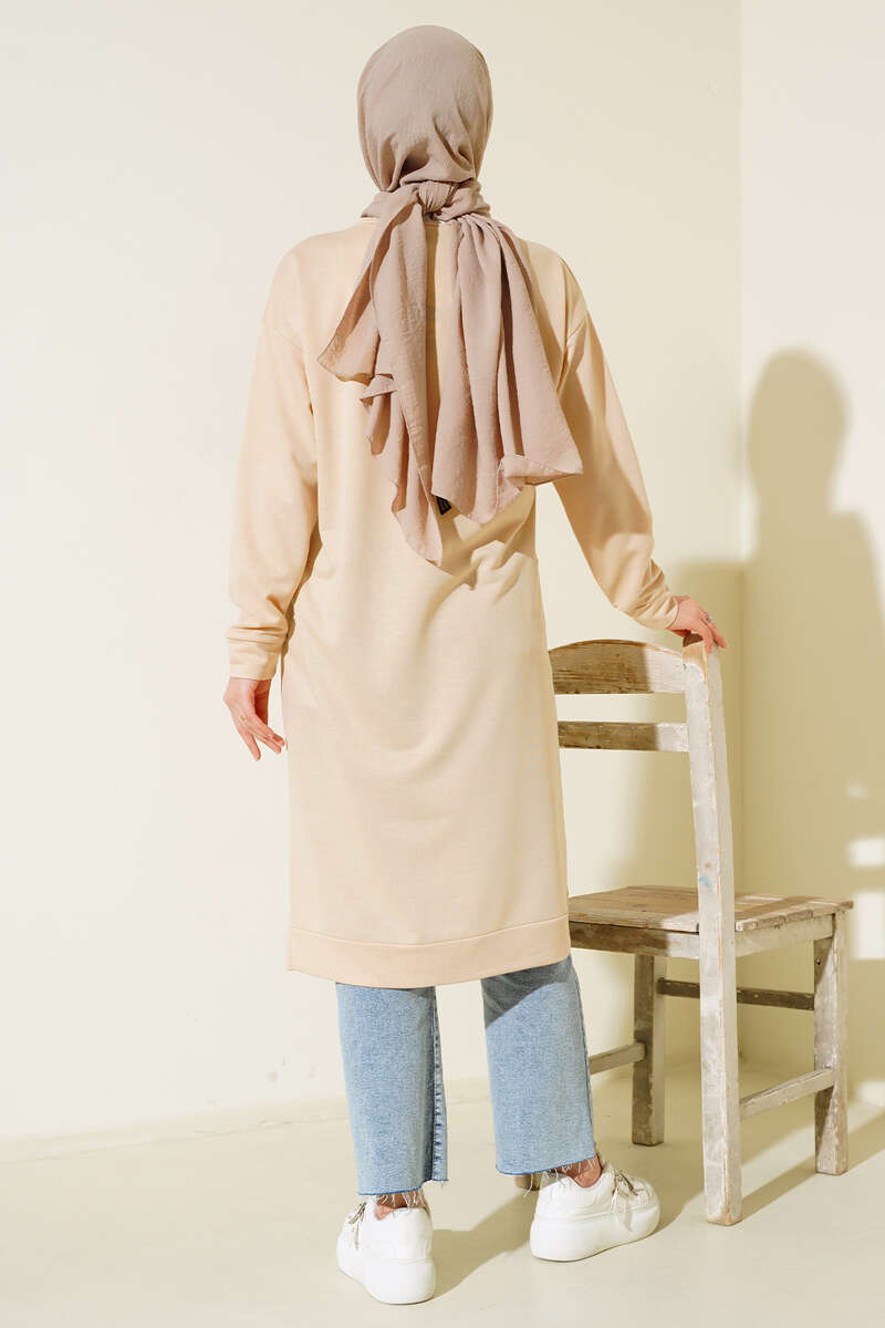 Long Tunic with Badge Detail - Beige