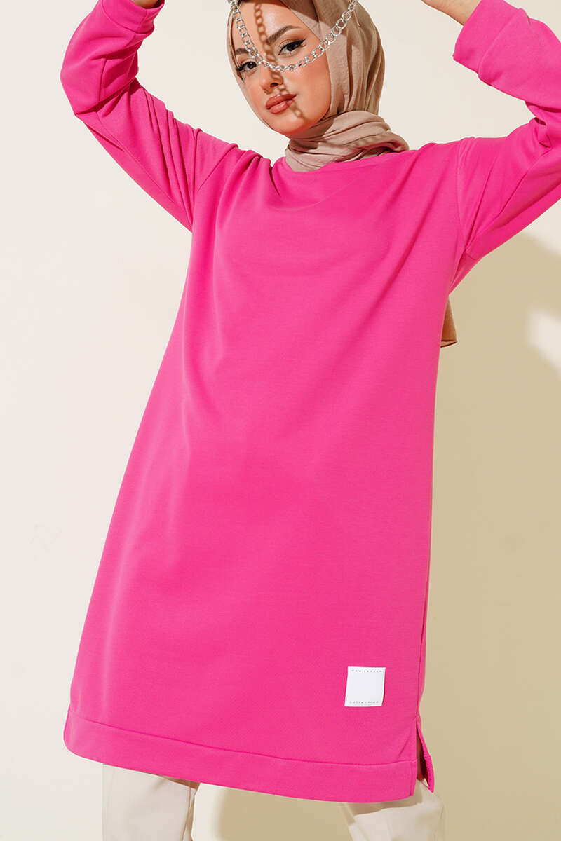 Long Tunic with Badge Detail - Fuchsia