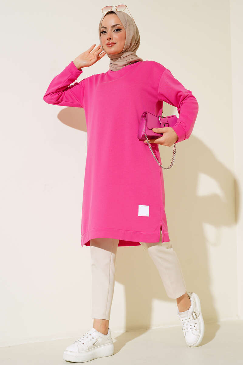 Long Tunic with Badge Detail - Fuchsia