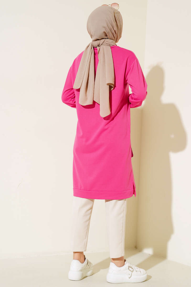 Long Tunic with Badge Detail - Fuchsia