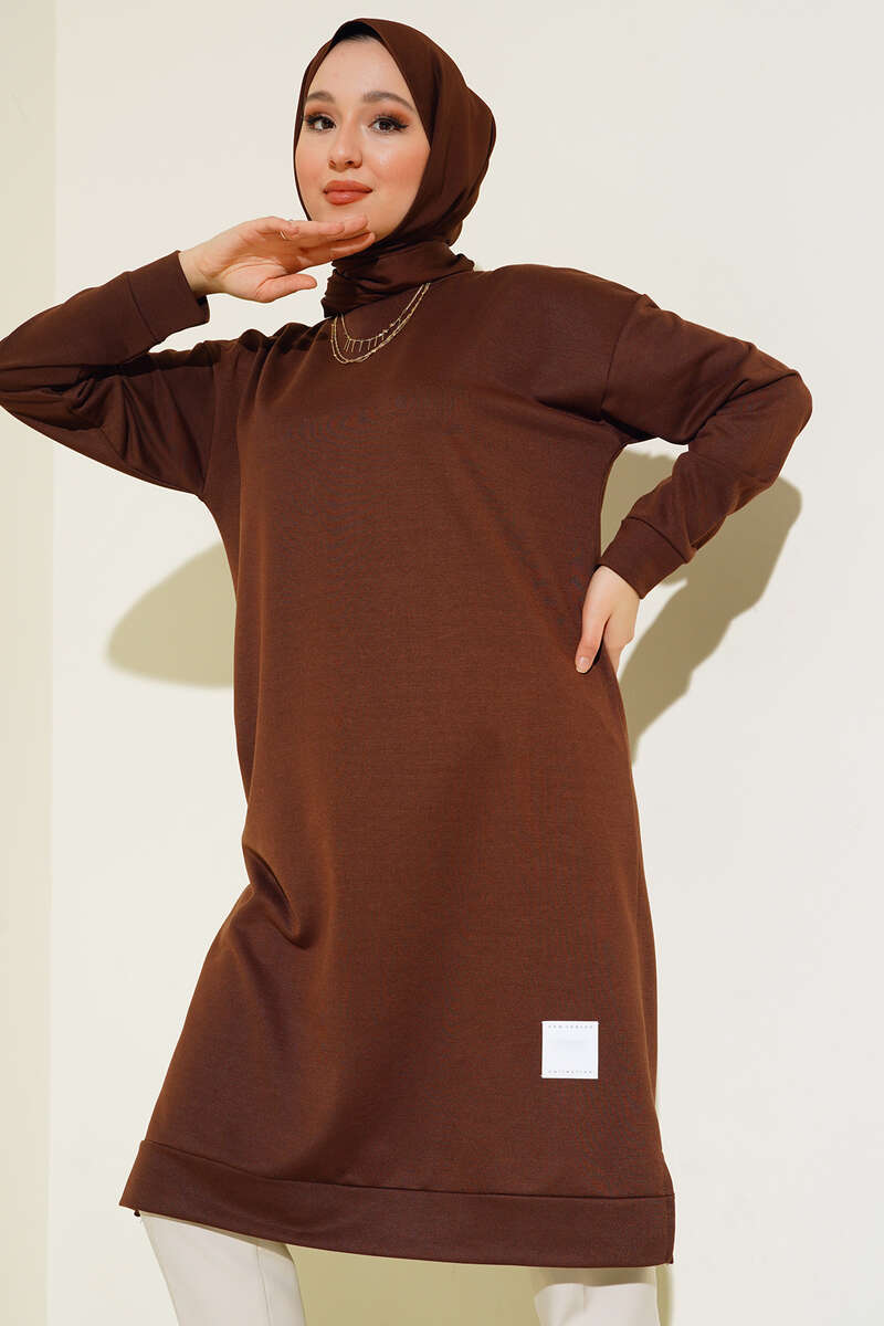 Long Tunic with Badge Detail - Brown