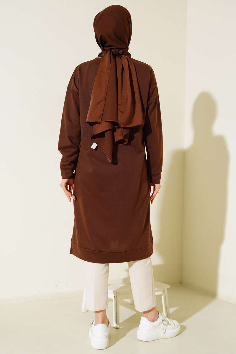 Long Tunic with Badge Detail - Brown