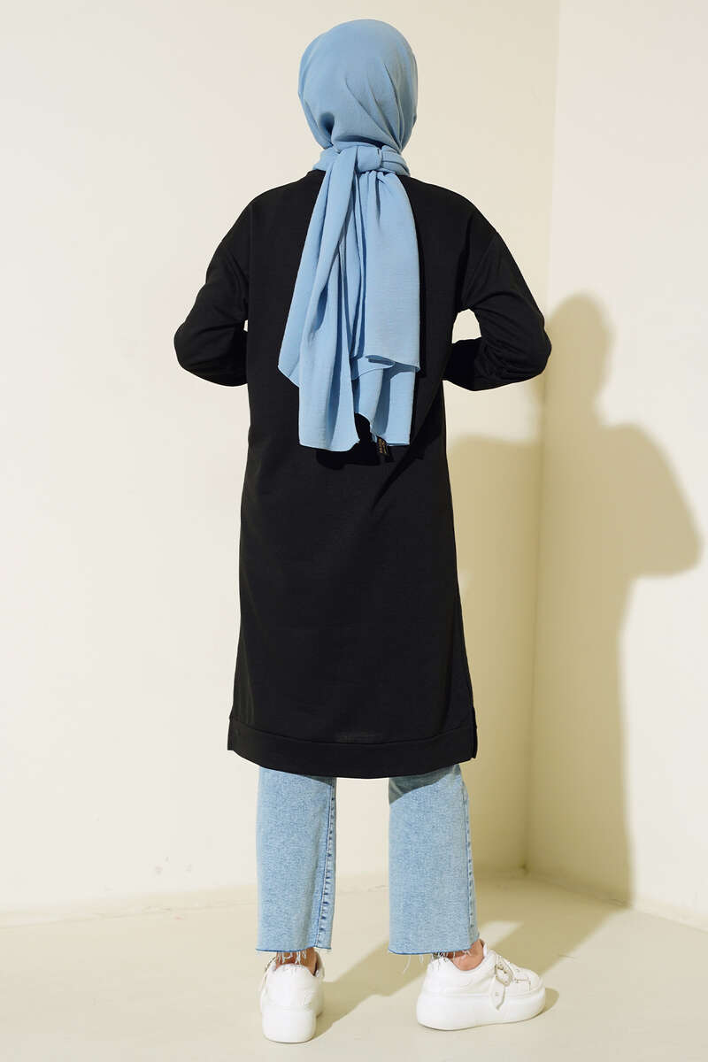 Long Tunic with Badge Detail - Black