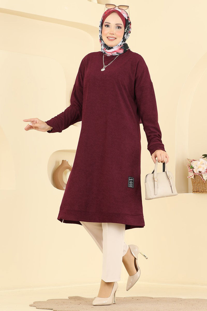 Long Terry Tunic with Emblem - Burgundy