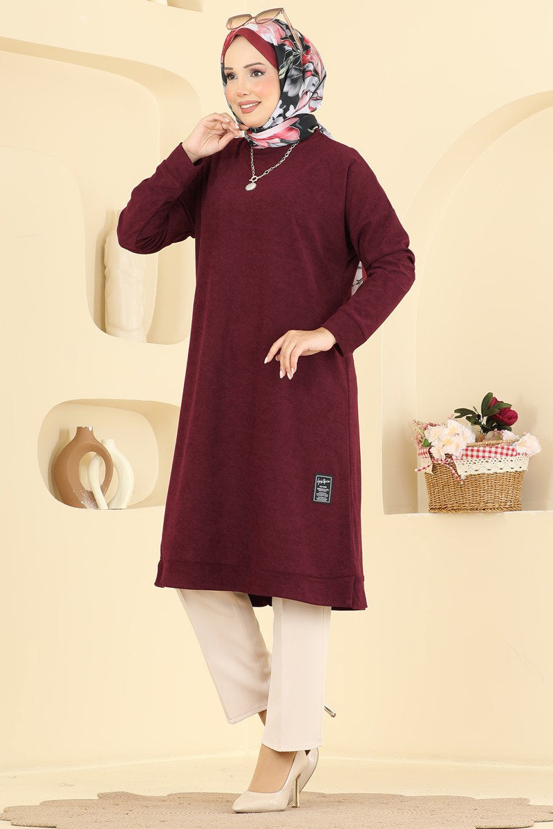 Long Terry Tunic with Emblem - Burgundy