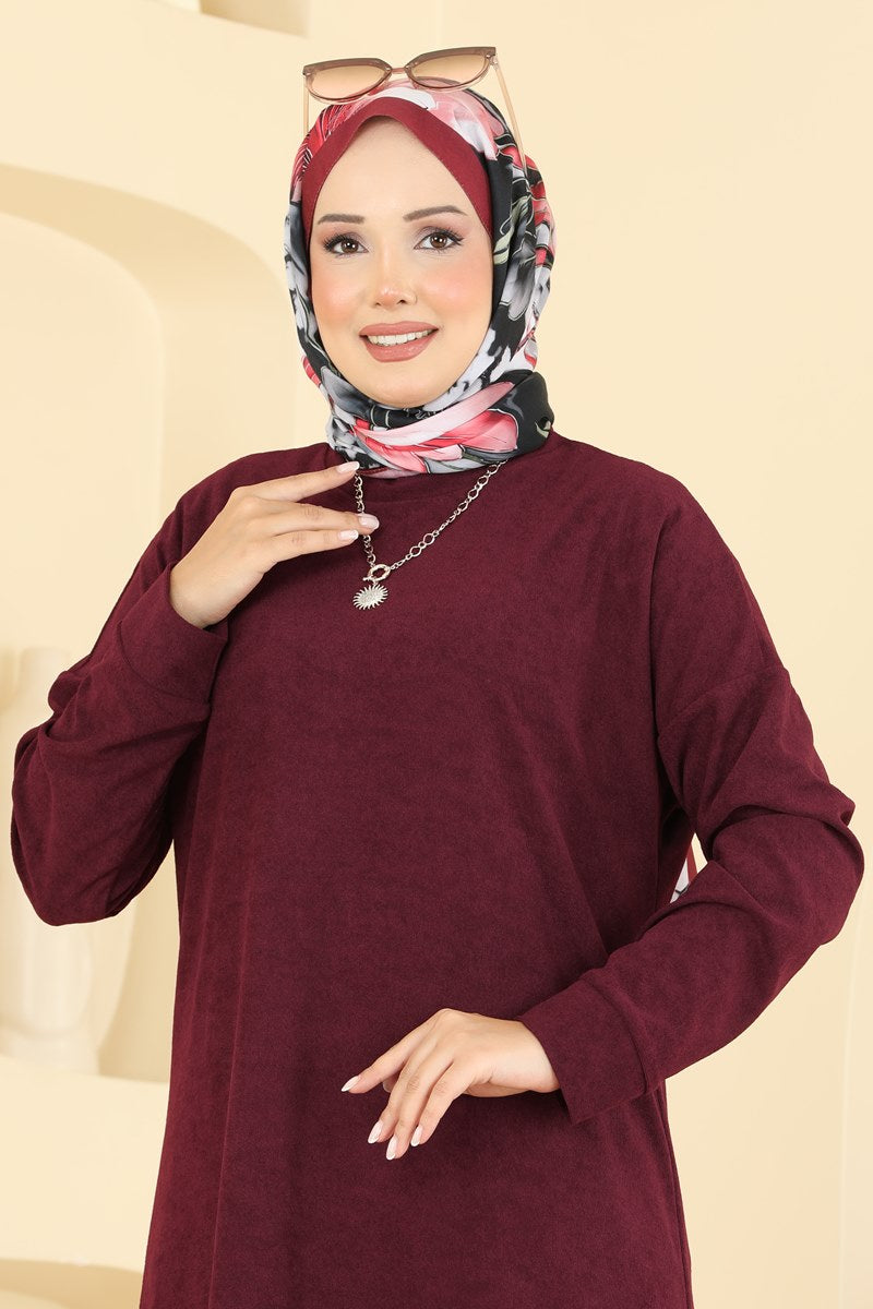 Long Terry Tunic with Emblem - Burgundy