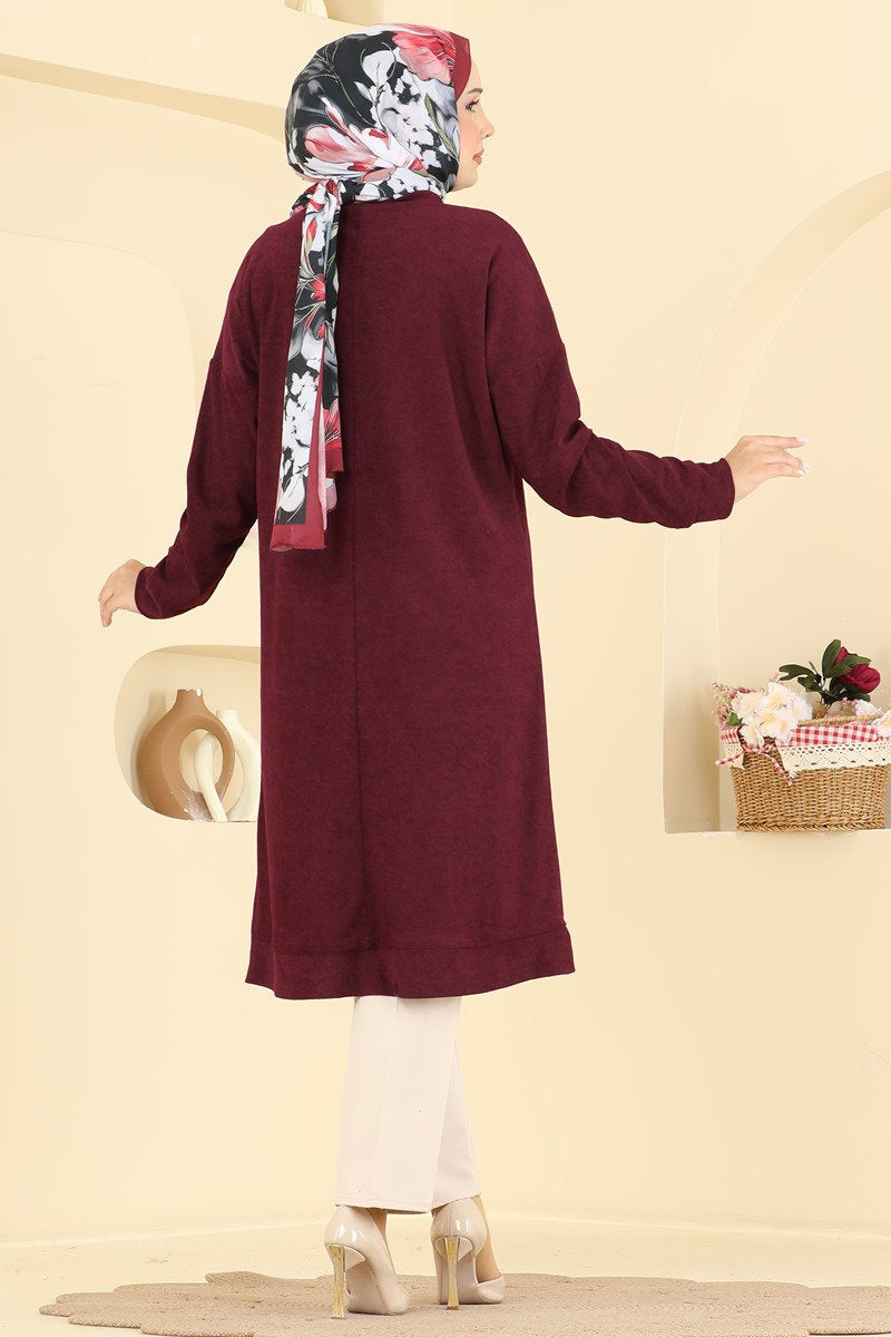 Long Terry Tunic with Emblem - Burgundy