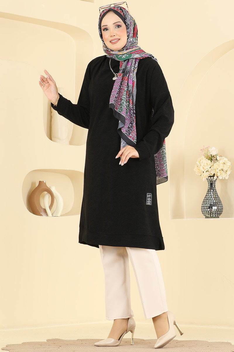 Long Terry Tunic with Emblem - Black