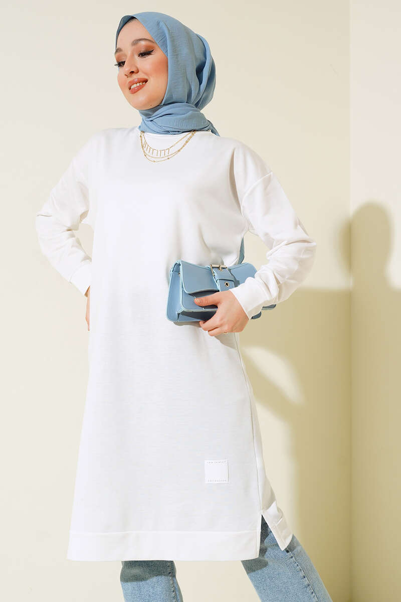 Long Tunic with Badge Detail - White