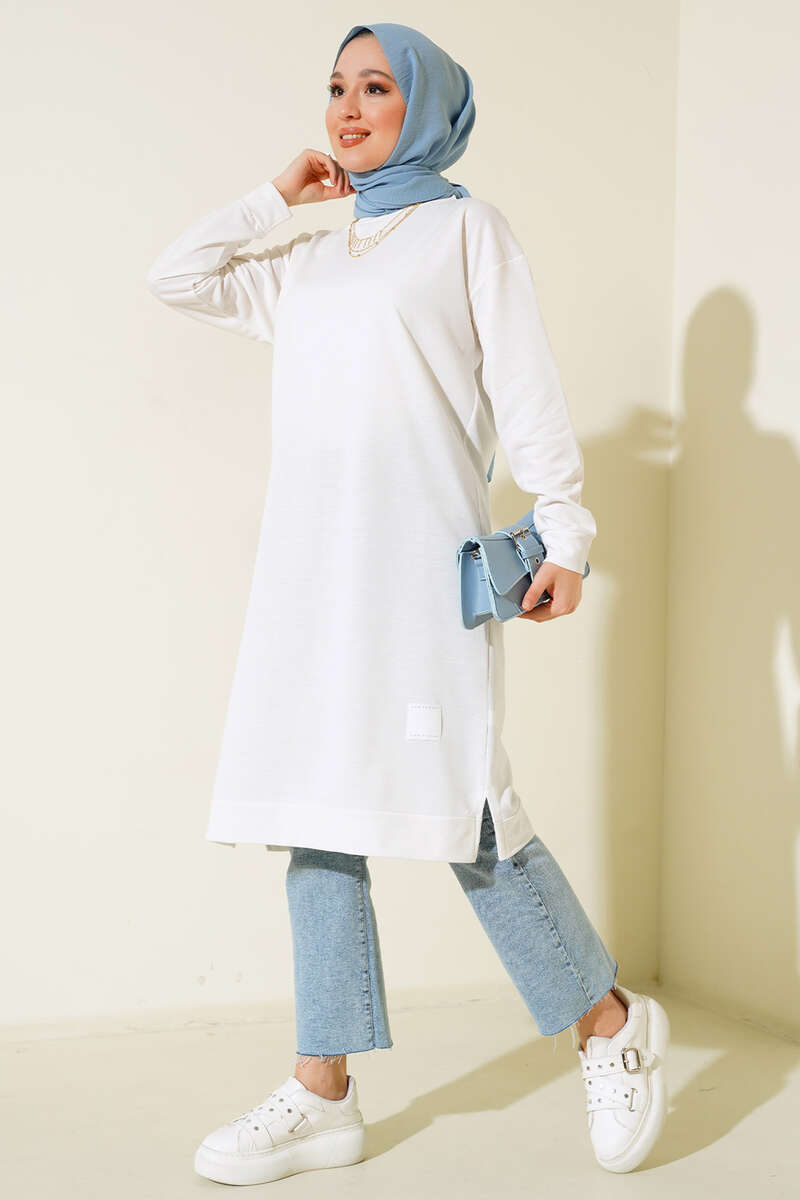 Long Tunic with Badge Detail - White