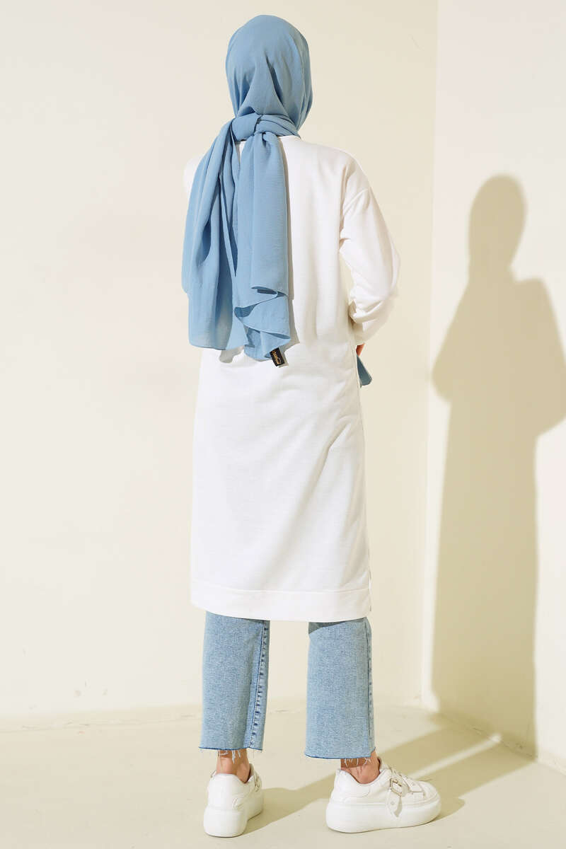 Long Tunic with Badge Detail - White
