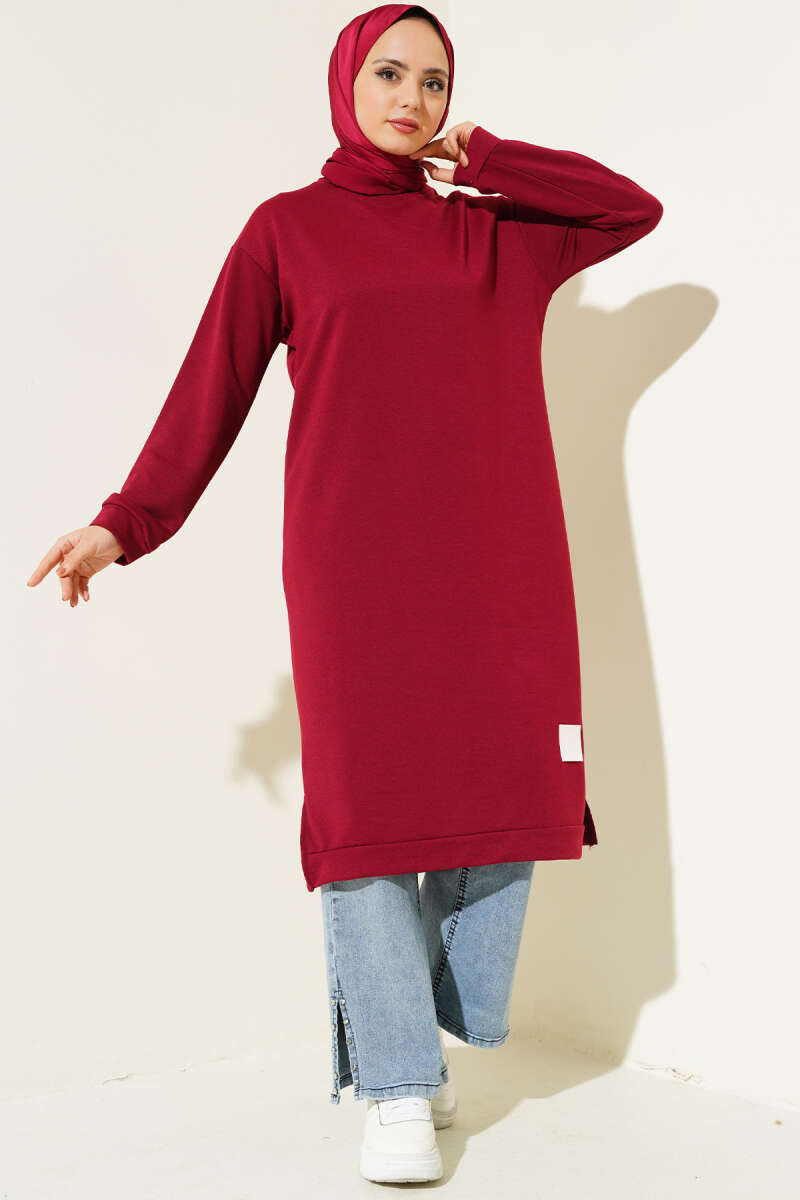 Long Tunic with Badge Detail - Burgundy
