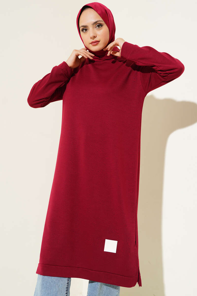 Long Tunic with Badge Detail - Burgundy