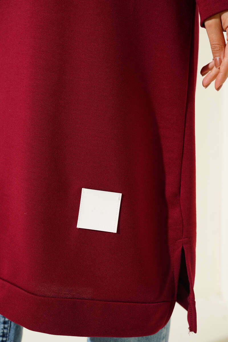 Long Tunic with Badge Detail - Burgundy