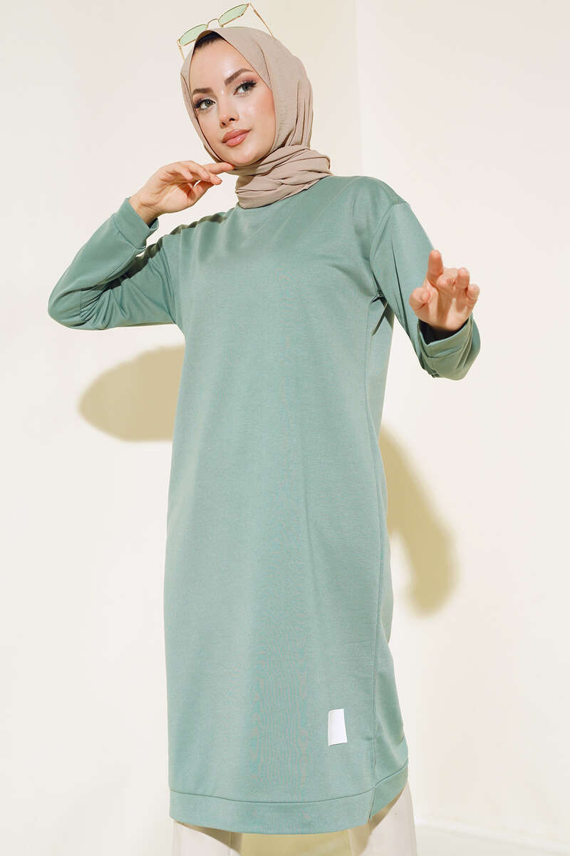 Long Tunic with Badge Detail - Almond Green