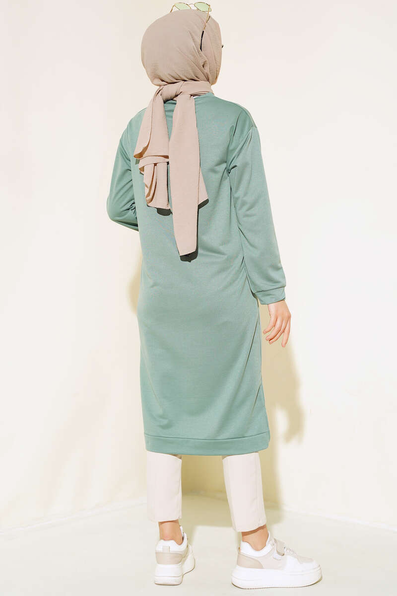 Long Tunic with Badge Detail - Almond Green