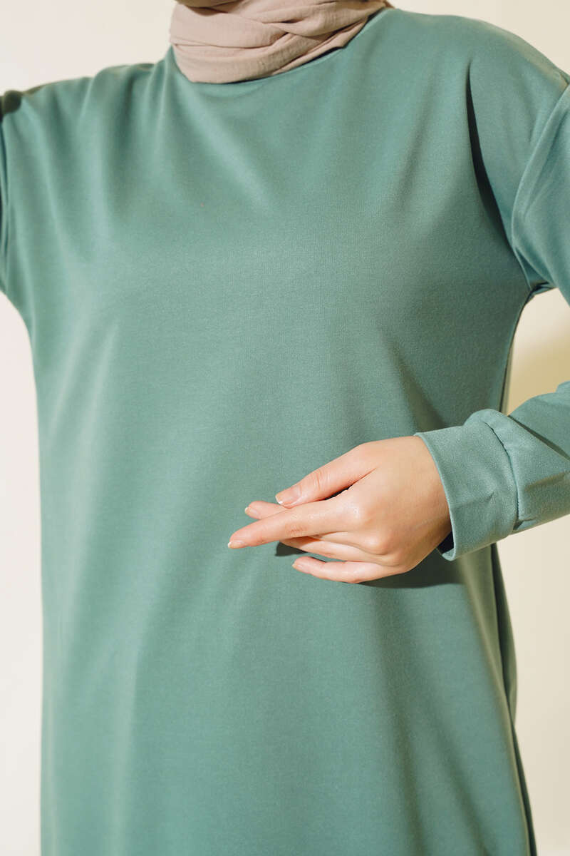 Long Tunic with Badge Detail - Almond Green