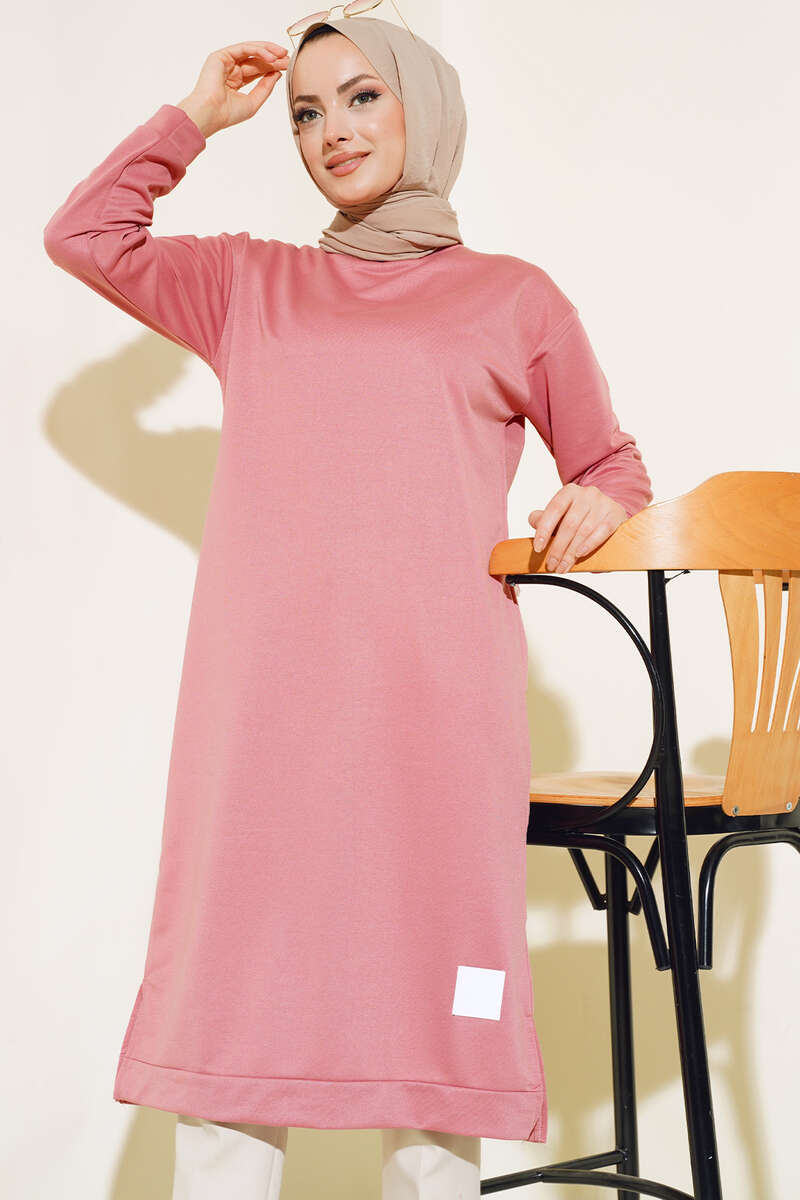 Long Tunic with Badge Detail - Dusty Rose
