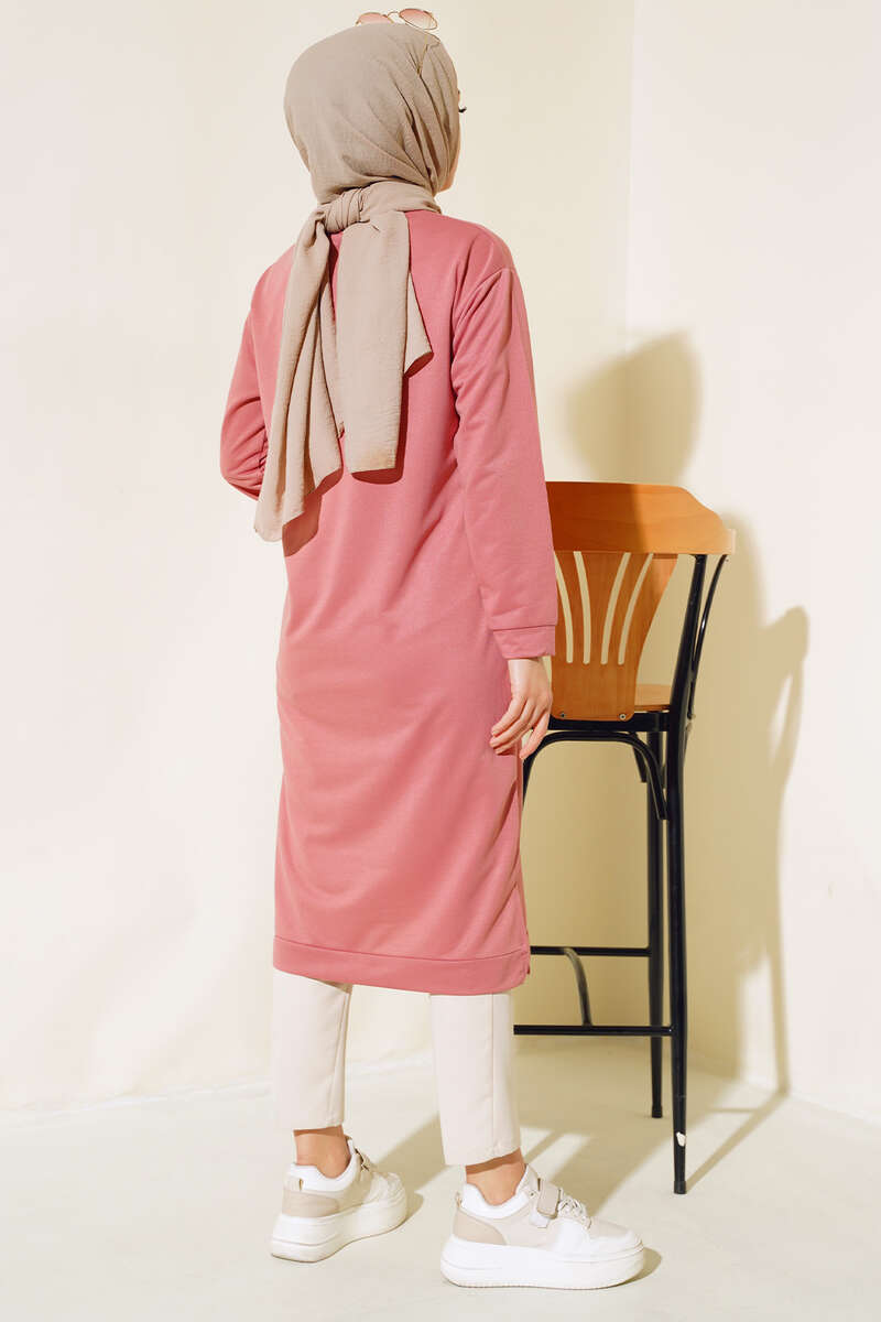 Long Tunic with Badge Detail - Dusty Rose