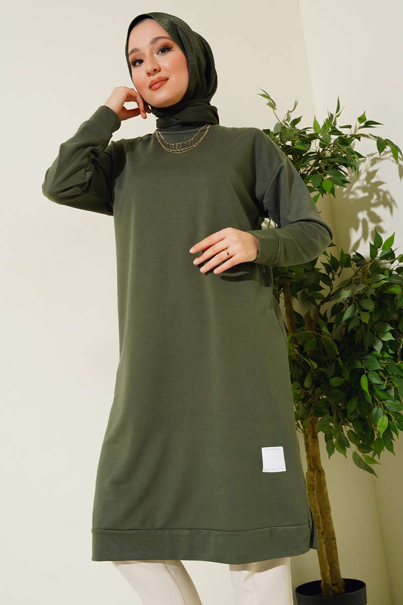 Long Tunic with Badge Detail - Khaki