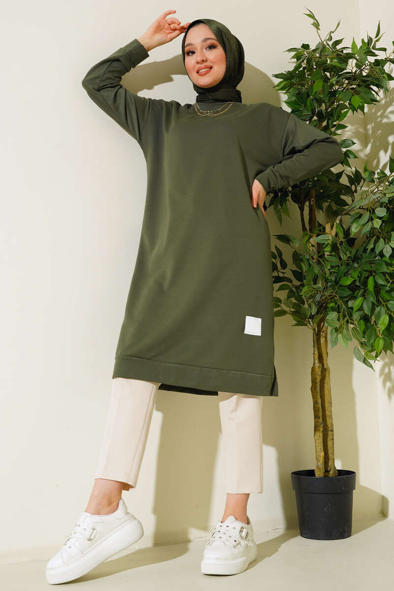 Long Tunic with Badge Detail - Khaki