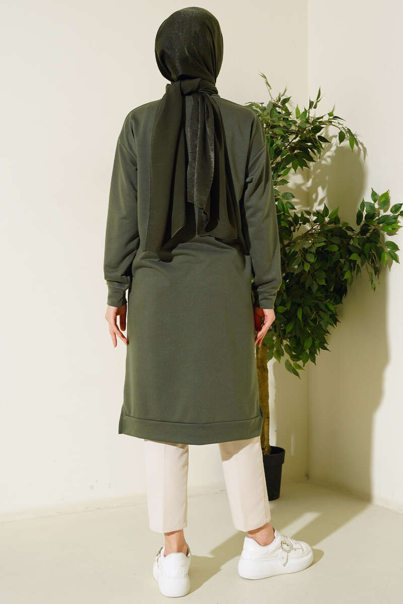 Long Tunic with Badge Detail - Khaki