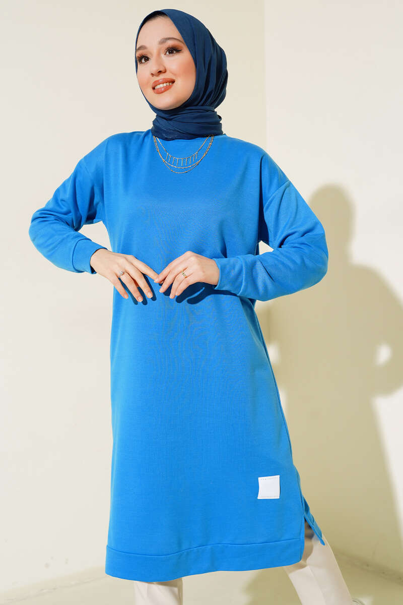 Long Tunic with Badge Detail - Indigo