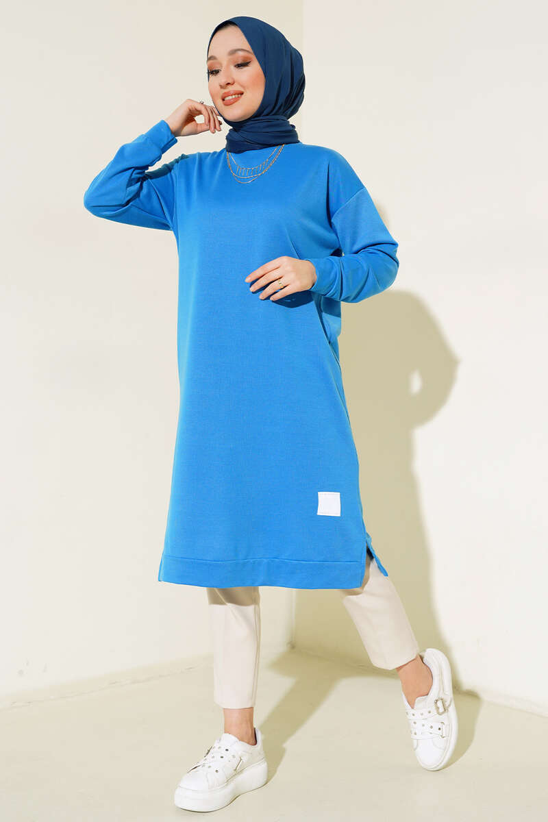 Long Tunic with Badge Detail - Indigo