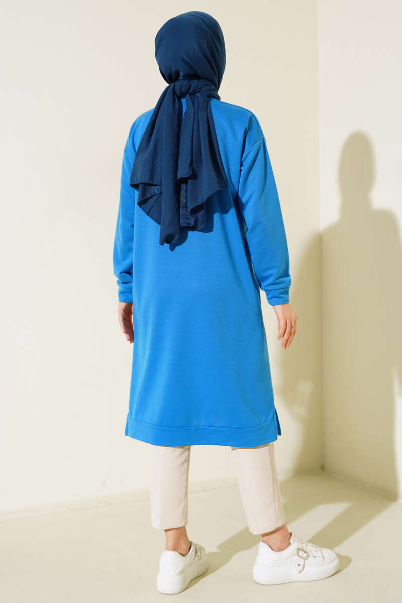 Long Tunic with Badge Detail - Indigo