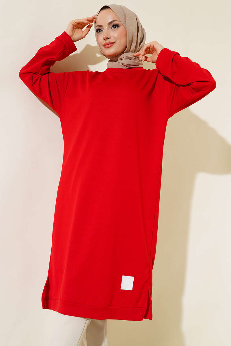 Long Tunic with Badge Detail - Red