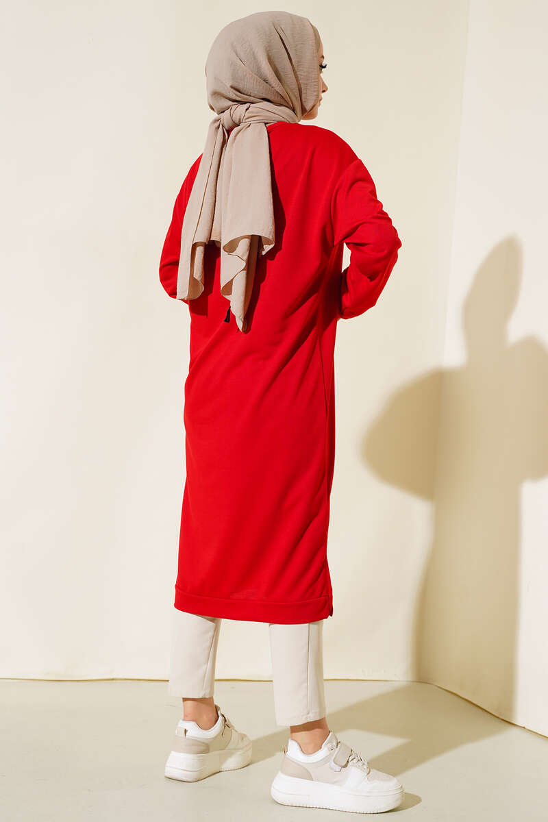 Long Tunic with Badge Detail - Red