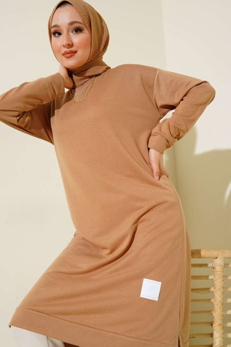 Long Tunic with Badge Detail - Latte