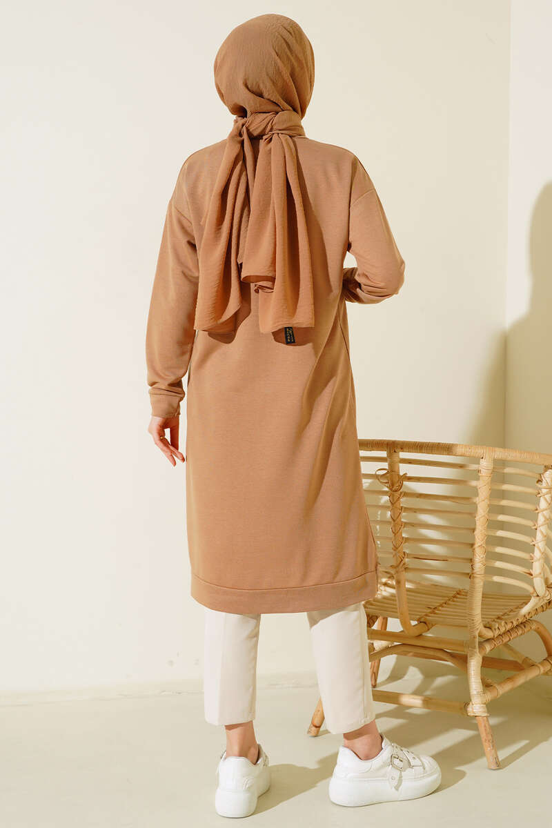 Long Tunic with Badge Detail - Latte