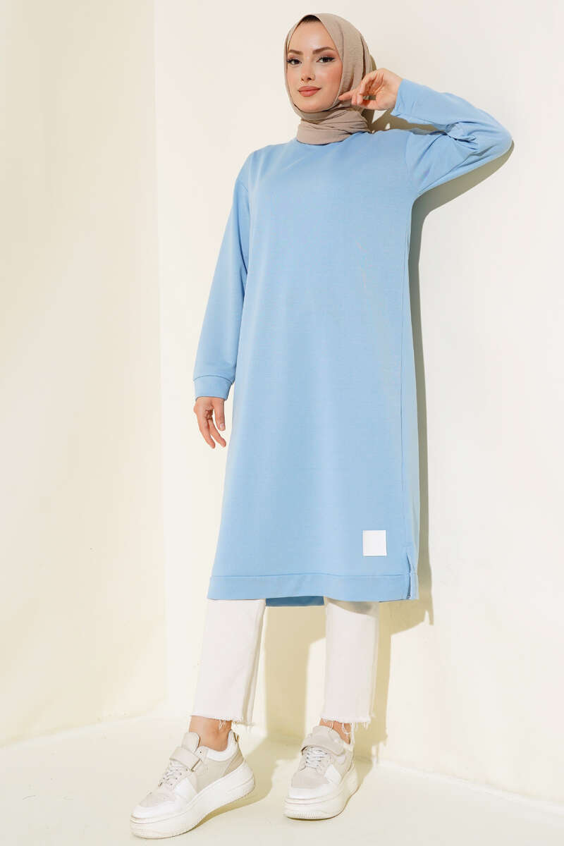 Long Tunic with Badge Detail - Blue