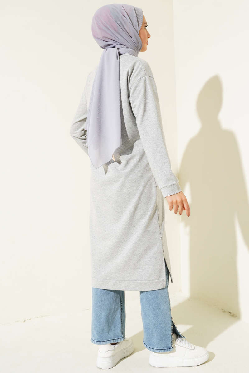 Long Tunic with Badge Detail - Heather Grey