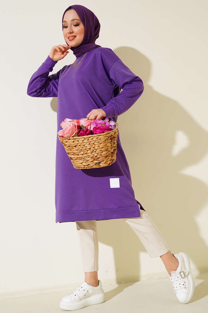 Long Tunic with Badge Detail - Purple