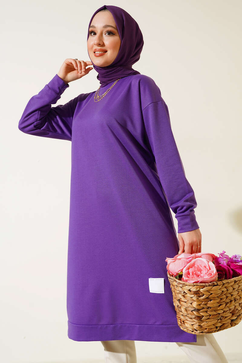 Long Tunic with Badge Detail - Purple