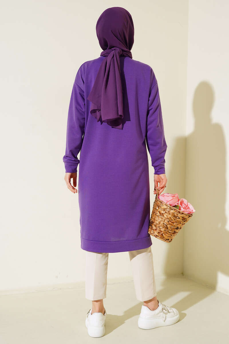 Long Tunic with Badge Detail - Purple