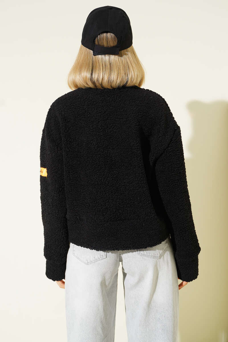 Short Bouclé Jacket with Badge - Black